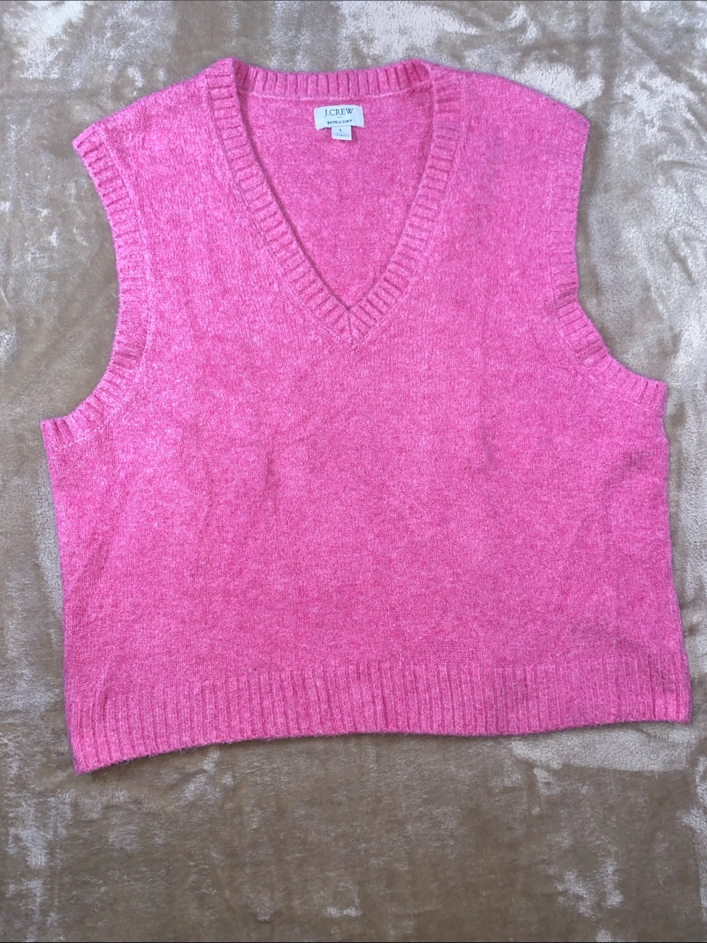 J. Crew Wool Blend Bright Pink V-Neck Sweater Vest